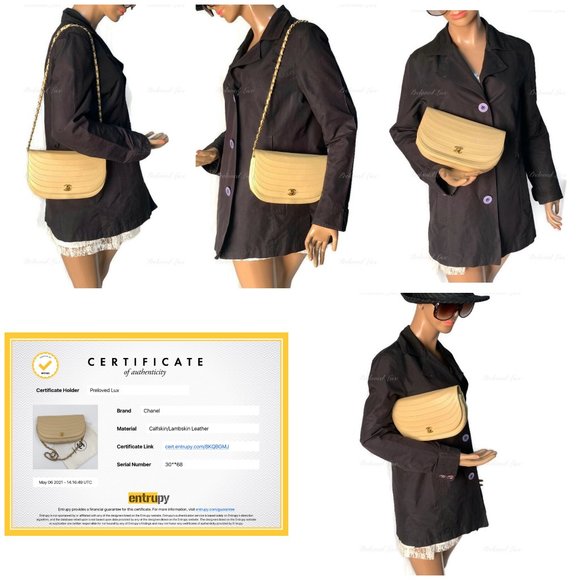 Authentic CHANEL Vintage Lambskin Half Moon Flap Bag Beige / gold hardware - Picture 17 of 17